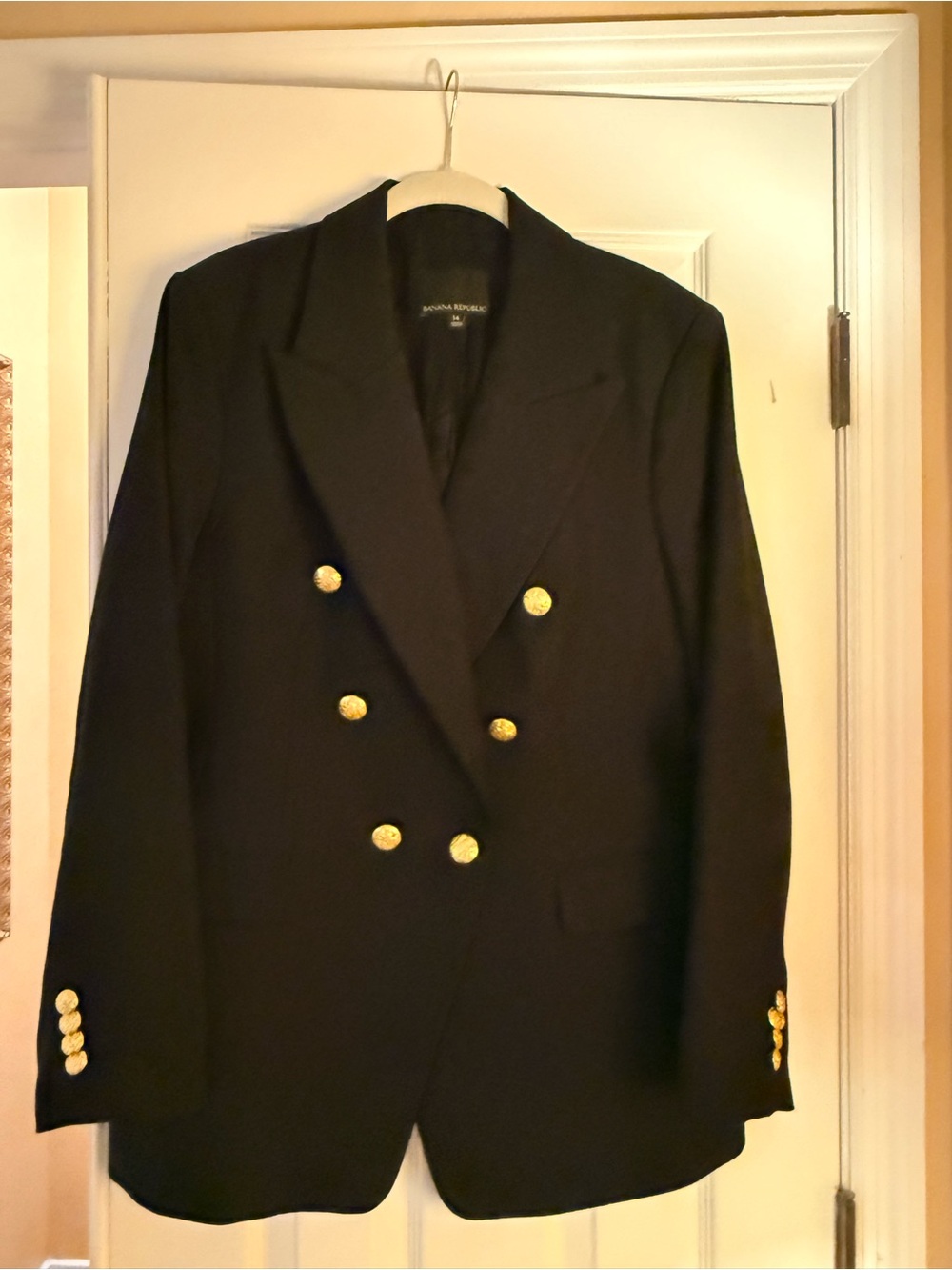 Banana Republic Black Double-Breasted Blazer with Gold Buttons